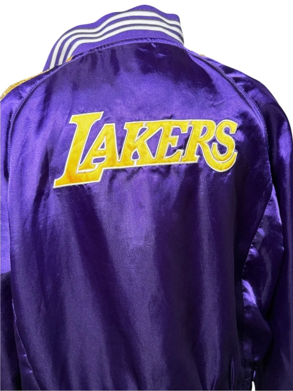 Los Angeles Lakers Y2K Satin Bomber Jacket NBA 4 Her Purple Gold XL EUC